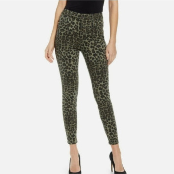 NWT Good American Good Waist Crop Jeans Green Olive Leopard Animal Sz 14 32 - Picture 2 of 13
